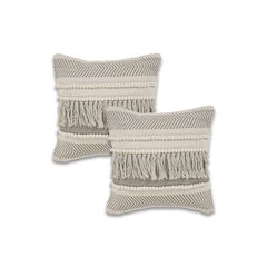 Ox Bay Beige Striped All-Natural Cotton Square 2 Piece Pillow Cover Set