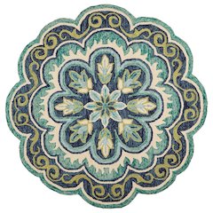 Bohemian Indoor Area Rug In Green And Blue, Round Design, Soft High-Pile