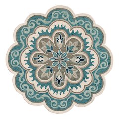 Blue Round Indoor Area Rug With Bohemian Style And Spot Clean Durability