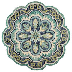 Bohemian Indoor Area Rug In Green And Blue, 5' Round, Casual Style