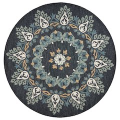 Round Indoor Area Rug In Black, Transitional Style For Modern Decor