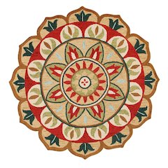 Bohemian Indoor Area Rug In Red And Green, Round Style, 4 Feet