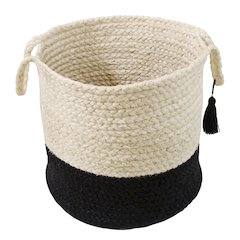 Baskets Jute Indoor Basket in White/Black, 17" x 17" x 17"