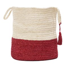 Baskets Jute Indoor Basket in White/Red, 17" x 17" x 17"