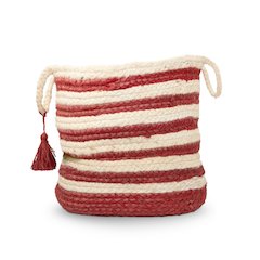 Baskets Jute Indoor Basket in White/Red,  17" x 17" x 17"