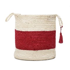 Baskets Jute Indoor Basket in White/Red,  19" x 19" x 19"