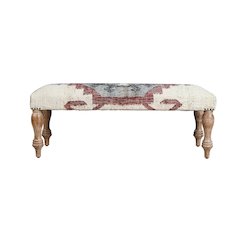 Accent Bench White Wash Finish in Cream/Multicolored, 47" W x 16" D x 18" H
