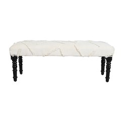 Anastasia Accent Bench Painted Black Finish in Ivory, 47" W x 16" D x 18" H