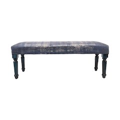 Alexei Accent Bench Painted Black Finish in Blue/White, 47" L x 16" W x 18" H