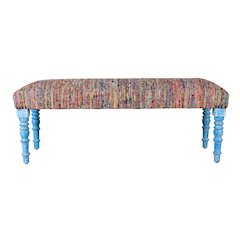 Accent Bench Painted Blue Finish in Blue/Multicolored, 47" W x 16" D x 18" H