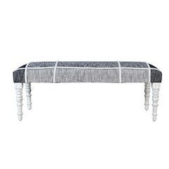 Alexei Accent Bench Painted White Finish in Blue/White, 47" L x 16" W x 18" H