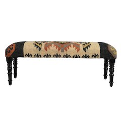 Accent Bench Painted Black Finish in Tan/Multicolored, 47" L x 16" W x 18" H