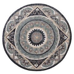 Bella Rose Wool Area Rug Indoor in Gray/Blue, 3' Round
