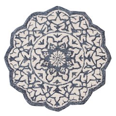 Bella Rose Wool Area Rug Indoor in Blue/Ivory, 3' Round