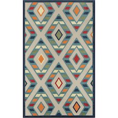 Durable Performance Area Rug Outdoor in Blue/Multicolored, 3'6" x 5'6"