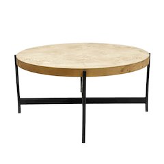 Summerfield Coffee Table Burl Wood Finish in Yellow/Brass, 36" Diameter x 18" H