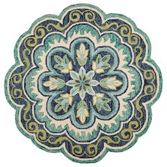 Dazzle Wool Area Rug Indoor in Green/Blue, 4' Round