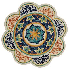 Dazzle Wool Area Rug Indoor in Blue/Ivory, 4' Round