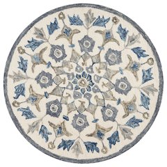 Dazzle Wool Area Rug Indoor in Blue/Ivory, 4' Round