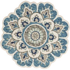 Dazzle Wool Area Rug Indoor in Cream/Blue, 5' Round