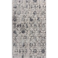 Neutral Distressed Damask Contemporary Accent Rug
