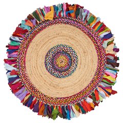 Boutique Jute Cotton Blend Area Rug Indoor in Tan/Multicolored, 3'6" Round