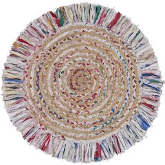 Boutique Jute Cotton Blend Area Rug Indoor in White/Multicolored, 3'6" Round