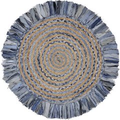 Boutique Jute Cotton Blend Area Rug Indoor in Blue/Multicolored, 3'6" Round