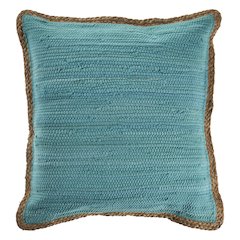 Ox Bay Hand-Woven Teal Bordered Cotton Blend  Pillow Cover