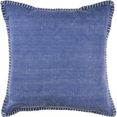 Ox Bay Hand-Woven Jean Blue Bordered All-Natural Cotton Pillow Cover