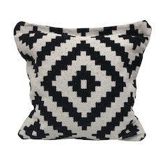 Evette Rios Modern Motif Black and White Geometric Medallion Throw Pillow
