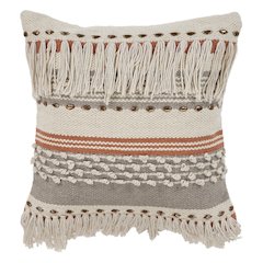 Ox Bay Hand-Woven Beige/Orange Stripe All-Natural Cotton Pillow Cover