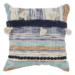 Ox Bay Hand-Woven Multicolored/Blue Stripe All-Natural Cotton Pillow Cover