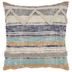 Ox Bay Hand-Woven Multicolored/Blue Geometric All-Natural Cotton Pillow Cover