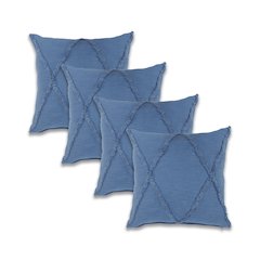Ox Bay Coronet Blue Solid All-Natural Cotton Square 4 Piece Pillow Cover Set