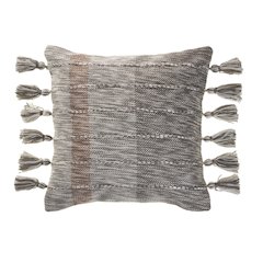 Sophisticated Grayscale and Red Tasseled Throw Pillow
