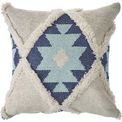 Ox Bay Hand-Woven Blue/White Tribal Cotton Blend Pillow Cover