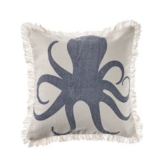Ox Bay Hand-Woven Blue/White Animal All-Natural Cotton  Pillow Cover