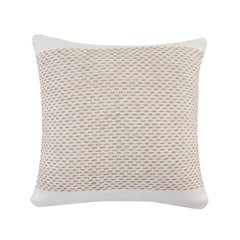 Ox Bay Hand-Woven White/Tan Color Block Cotton Blend Pillow Cover