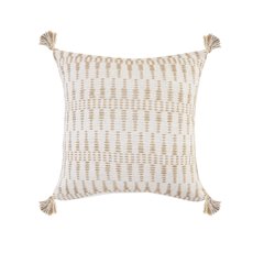 Ox Bay Hand-Woven White/Tan Geometric Cotton Blend Pillow Cover