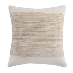 Ox Bay Hand-Woven White/Tan Color Block Cotton Blend Pillow Cover