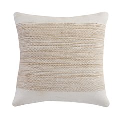 Ivory and Jute Striped and Bordered Throw Pillow