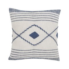Ox Bay Hand-Woven Blue/White Geometric All-Natural Cotton  Pillow Cover