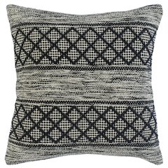 Ox Bay Hand-Woven Black/White Distressed Cotton Blend Pillow Cover