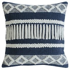 Ox Bay Hand-Woven Blue/White Stripe Cotton Blend Pillow Cover