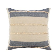 Ox Bay Blue/Tan Stripe Cotton Blend Pillow Cover