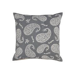 Ox Bay Hand-Woven Gray/White Paisley All-Natural Cotton Pillow Cover