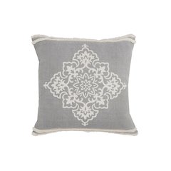 Ox Bay Hand-Woven Gray/White Medallion All-Natural Cotton Pillow Cover