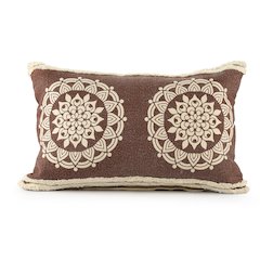 Floral Medallion Lumbar Throw Pillow with Stripe Border