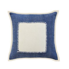 Ox Bay Hand-stitched Blue/White Bordered All-Natural Cotton Pillow Cover